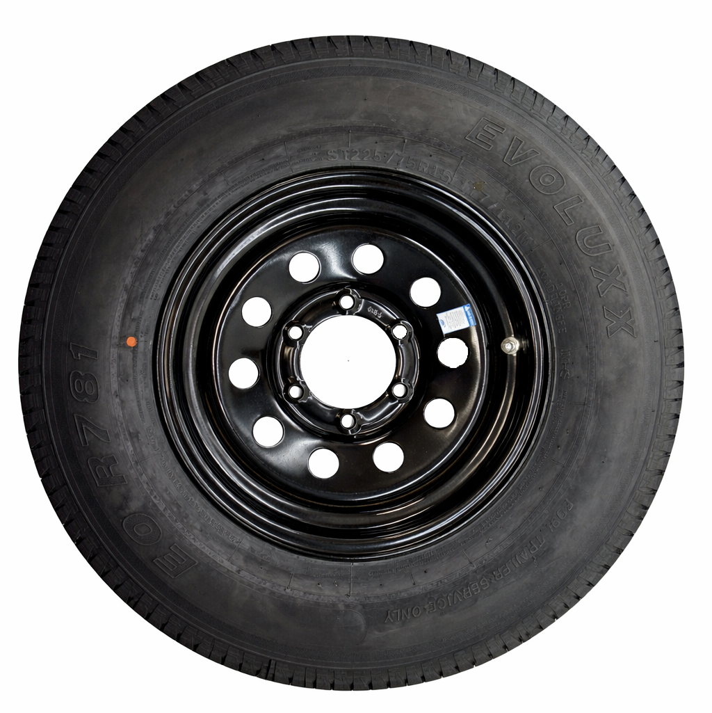 ST225/75R15 10-Ply Trailer Tire on 15" x 6" Black Mod Wheel