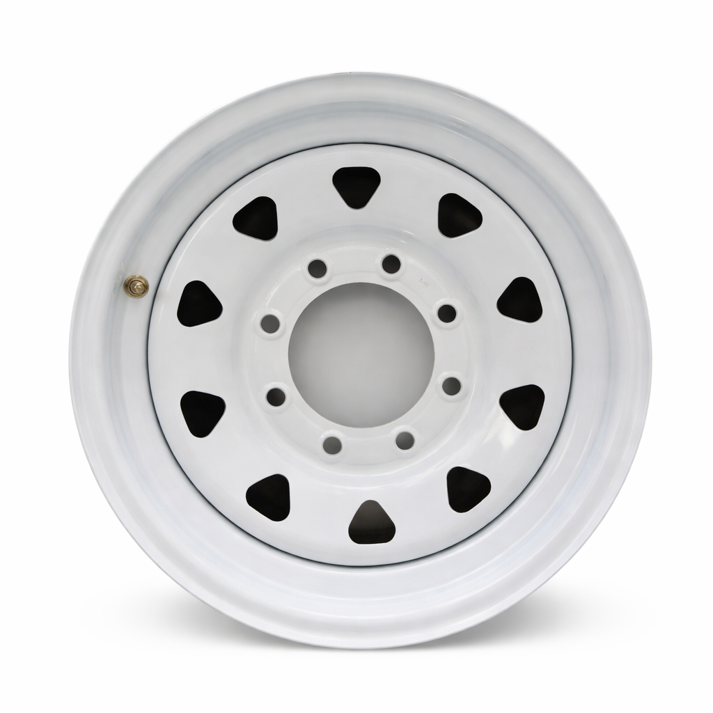 16" x 6" White Mod Solid Steel Trailer Wheel (8 Lug)