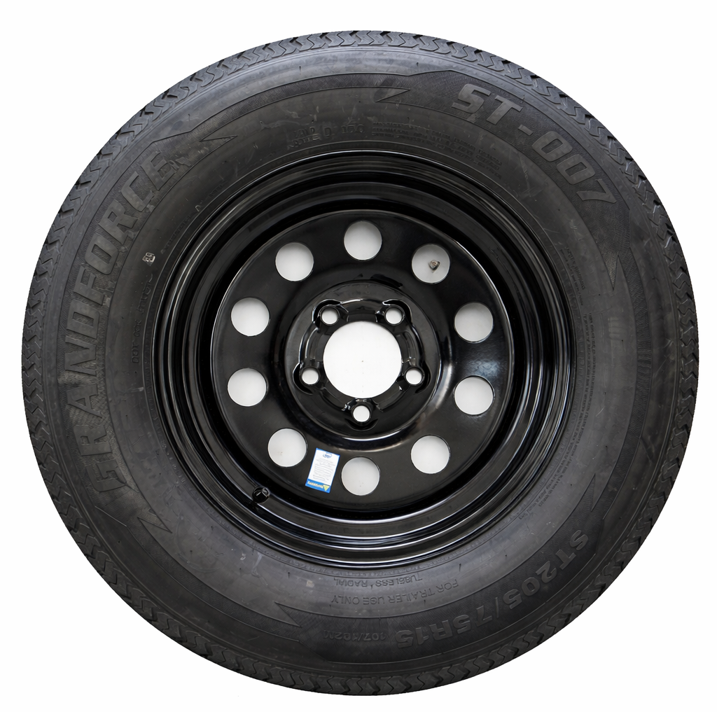 ST205/75R15 8-Ply Radial Tire & Wheel Assembly – Black Mod Rim